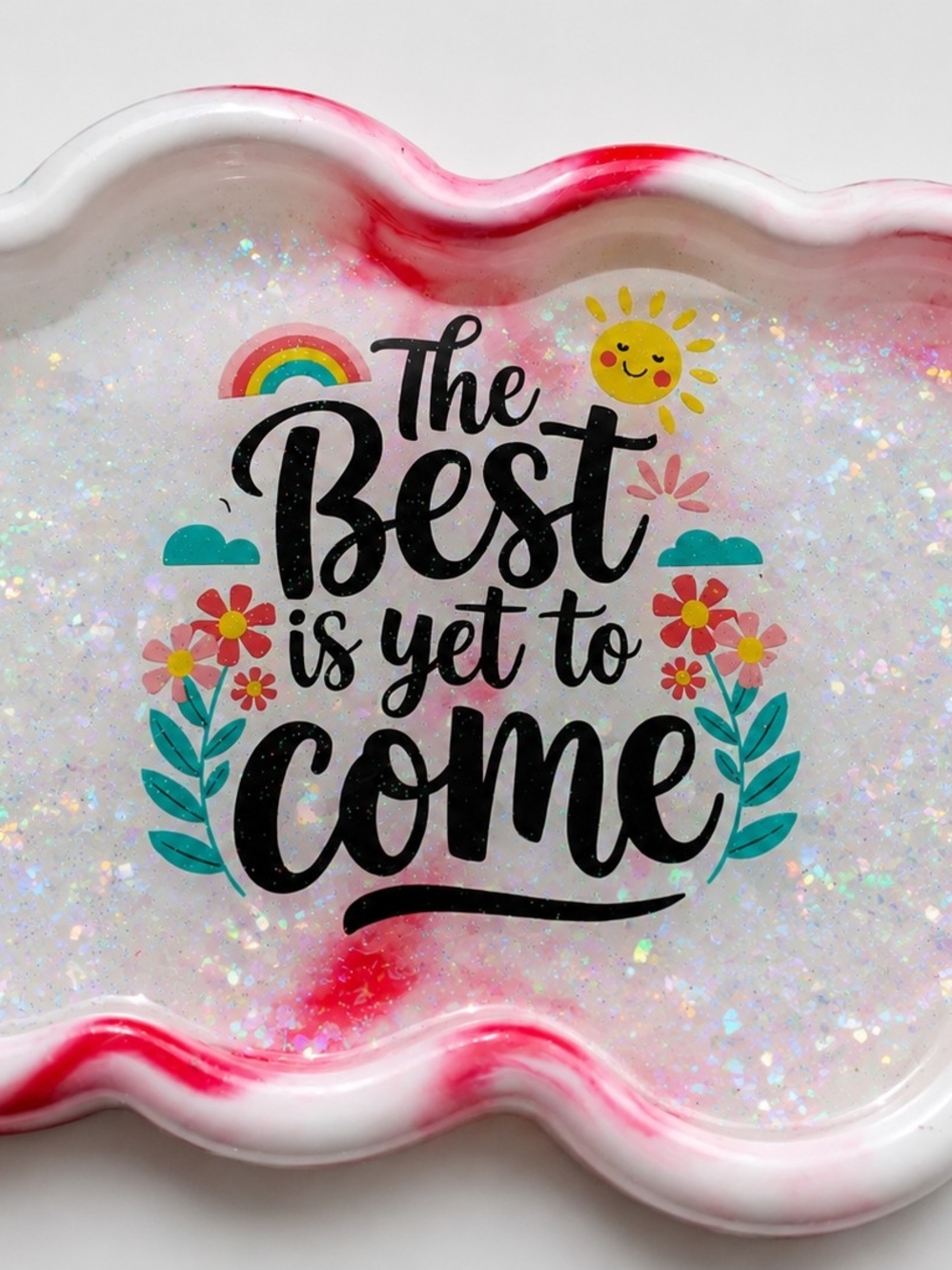 The Best Is Yet To Come Decorative Party Tray - White with Red Accents